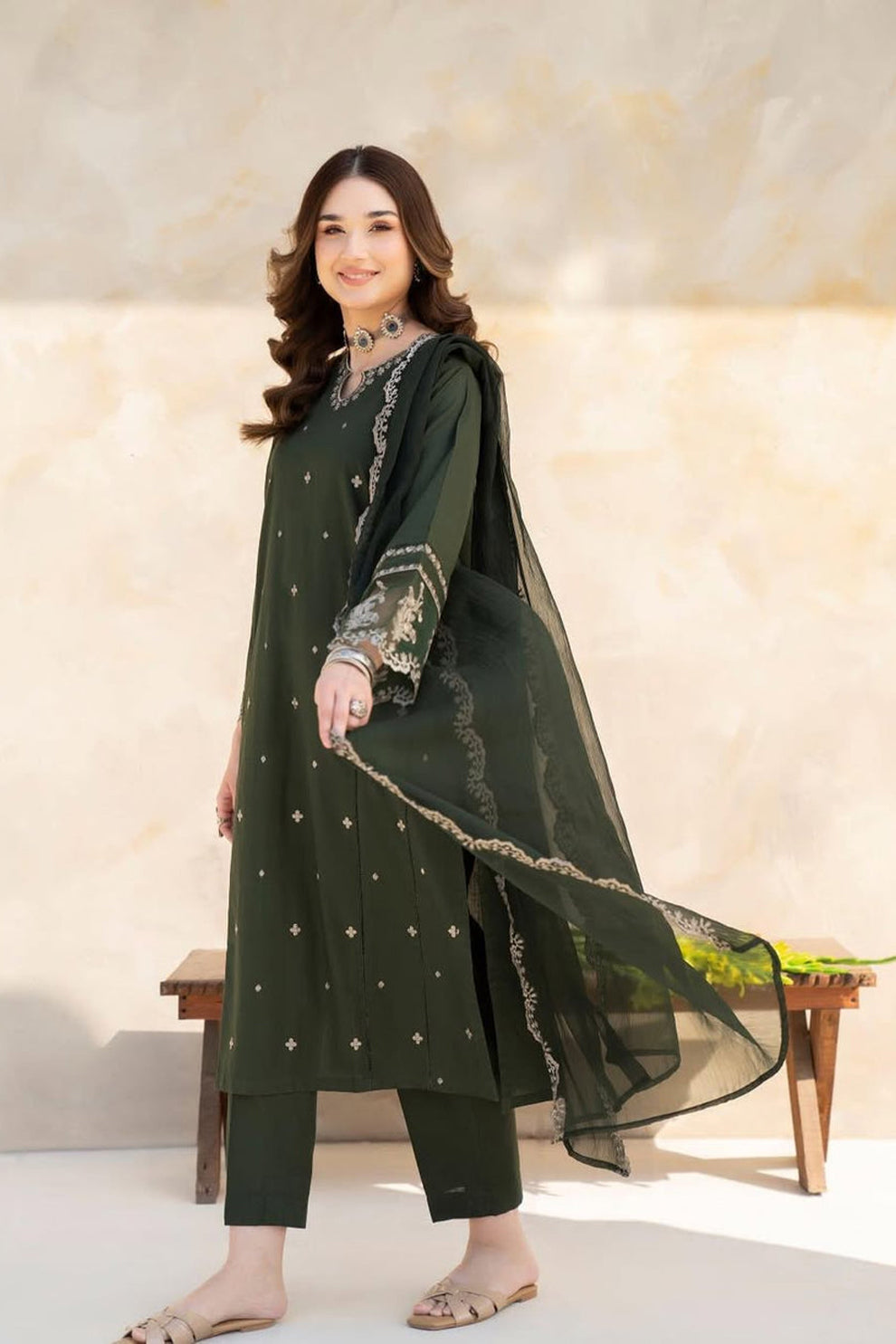 LAZULI-3PC LAWN EMBROIDERED SHIRT WITH CHIFFON EMBROIDERED DUPATTA AND TROUSER-ADR-3628