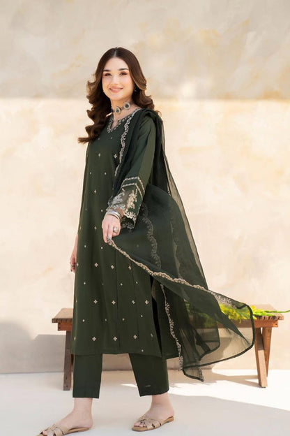 LAZULI-3PC LAWN EMBROIDERED SHIRT WITH CHIFFON EMBROIDERED DUPATTA AND TROUSER-ADR-3628