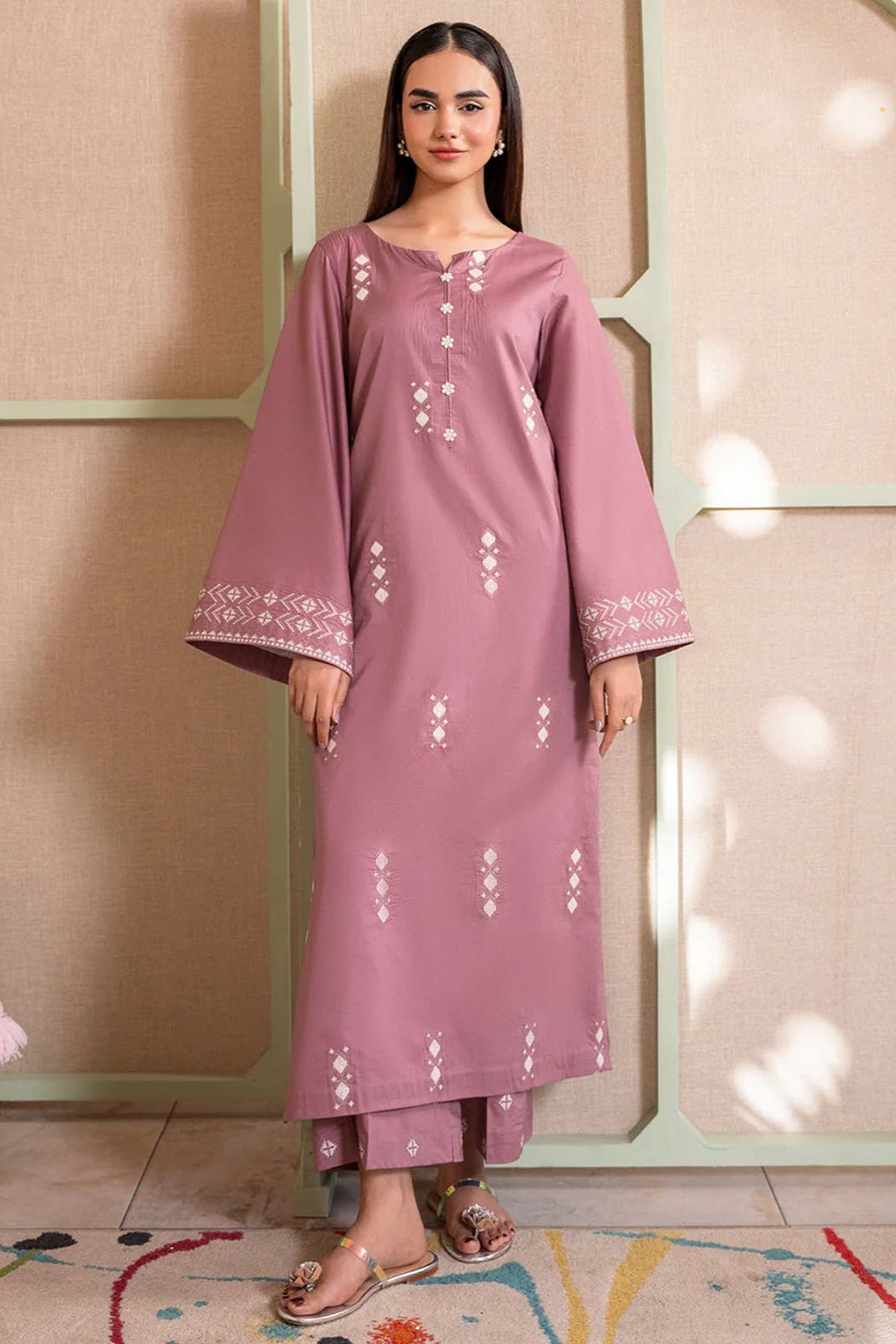 IZEL-2PC DHANAK EMBROIDERED SHIRT WITH DHANAK EMBROIDERED TROUSER-ADR-103
