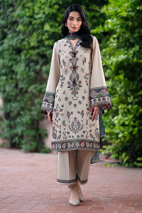 JAZMIN-3PC DHANAK EMBROIDRED SHIRT WITH WOOL PRINT SHAWL AND TROUSER-ADR-3315