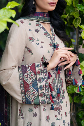 JAZMIN-3PC DHANAK EMBROIDRED SHIRT WITH WOOL PRINT SHAWL AND TROUSER-ADR-3315