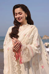 QALAMQAR-3PC LAWN CHIKANKARI EMBROIDERED SHIRT WITH KHADDI NET EMB DUPATTA AND TROUSER-ADR-4663