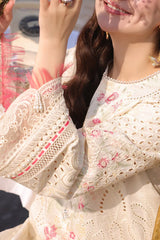QALAMQAR-3PC LAWN CHIKANKARI EMBROIDERED SHIRT WITH KHADDI NET EMB DUPATTA AND TROUSER-ADR-4663