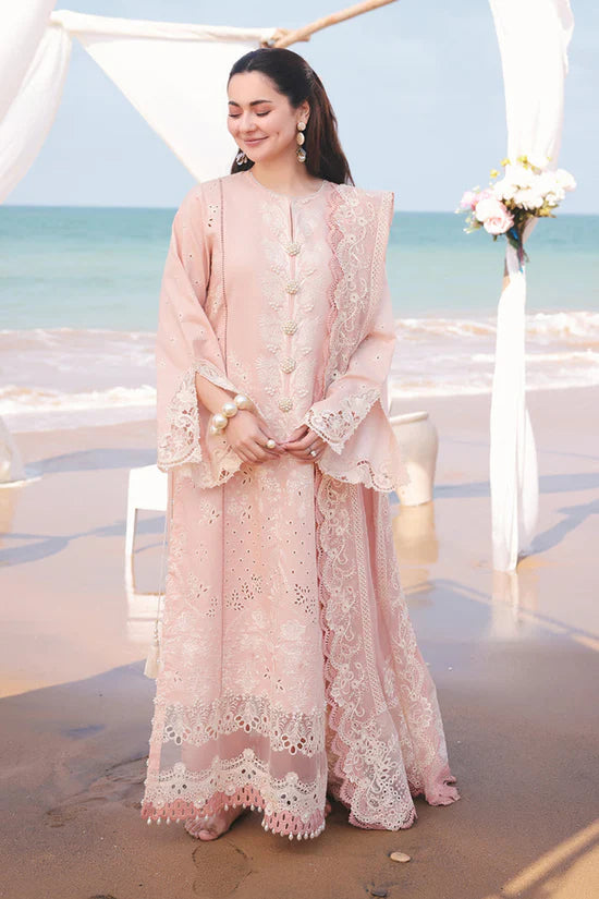 QALAMQAR-3PC DHANAK EMBROIDERED SHIRT WITH KHAADI NET EMBROIDERED DUPATTA AND TROUSER -ADR-5125
