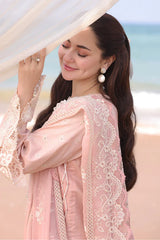 QALAMQAR-3PC LAWN EMBROIDERED SHIRT WITH KHAADI NET EMBROIDERED DUPATTA AND TROUSER -ADR-4698