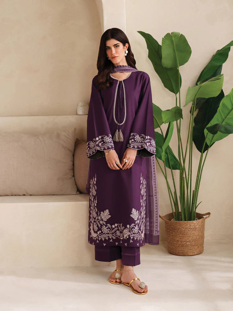 GARNET-3PC DHANAK EMBROIDERED SHIRT WITH WOOL PRINTED SHAWL & TROUSER-ADR-5101