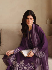 GARNET-3PC DHANAK EMBROIDERED SHIRT WITH COURTRAI PRINTED SHAWL AND TROUSER-ADR-4305