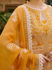 MAHNUR-3PC LAWN CHIKAANKARI EMBROIDERED SHIRT WITH KHADDI NET EMB DUPATTA AND TROUSER -ADR-4704