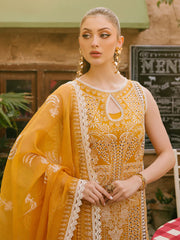 MAHNUR-3PC LAWN CHIKAANKARI EMBROIDERED SHIRT WITH KHADDI NET EMB DUPATTA AND TROUSER -ADR-4704