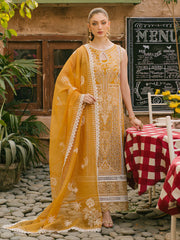 MAHNUR-3PC LAWN CHIKAANKARI EMBROIDERED SHIRT WITH KHADDI NET EMB DUPATTA AND TROUSER -ADR-4704