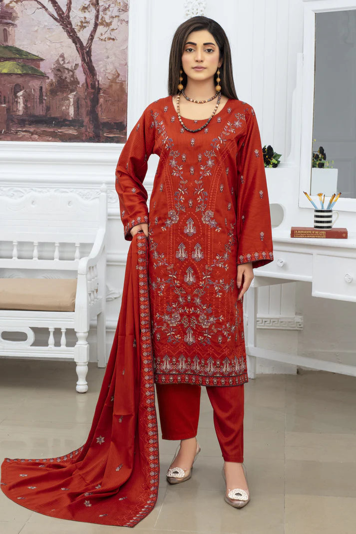 ADR-3PC VISCOUS EMBROIDRED SHIRT WITH VISCOUS SHAWL AND TROUSER-ADR-