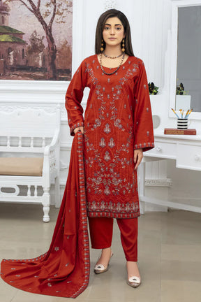 ADR-3PC VISCOUS EMBROIDRED SHIRT WITH VISCOUS SHAWL AND TROUSER-ADR-