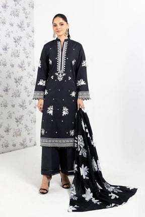 SO KAMAL-3PC DHANAK EMBROIDERED SHIRT WITH WOOL PRINT SHAWL AND TROUSER-ADR- 3207