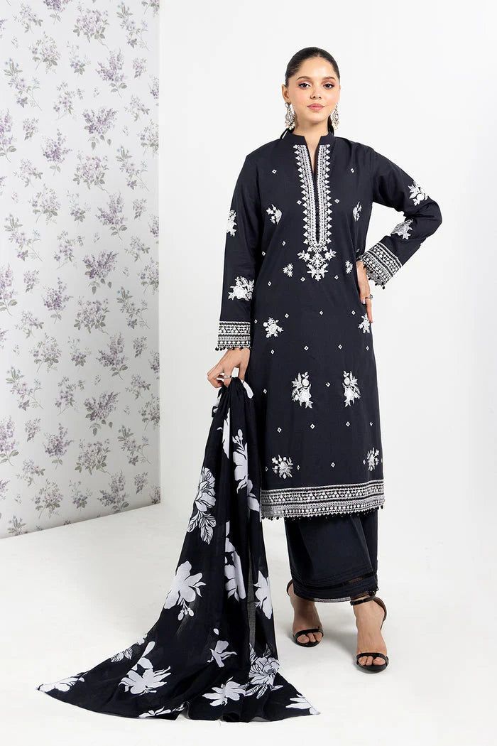 SO KAMAL-3PC DHANAK EMBROIDERED SHIRT WITH WOOL PRINT SHAWL AND TROUSER-ADR- 3207