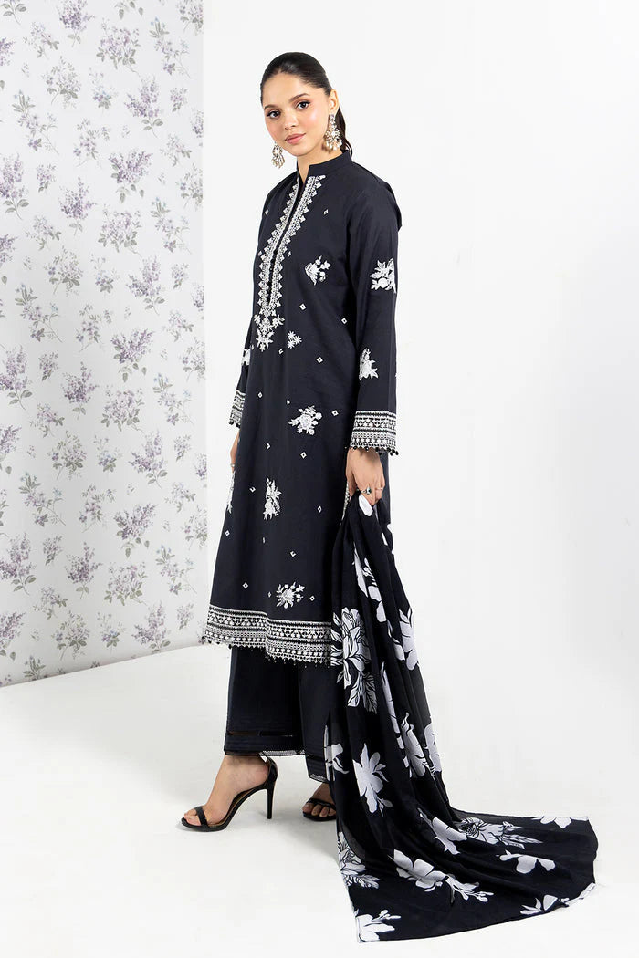 SO KAMAL-3PC DHANAK EMBROIDERED SHIRT WITH WOOL PRINT SHAWL AND TROUSER-ADR- 3207