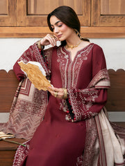 IZEL-3PC DHANAK EMBROIDERED SHIRT WITH COURTRAI PRINTED SHAWL & TROUSER-ADR-4384