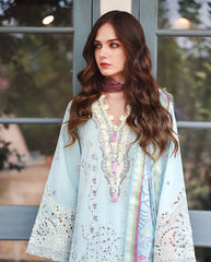MUSHQ-3PC LAWN CHIKAN EMBROIDERED SHIRT WITH SILK PRINTED DUPATTA AND TROUSER-ADR-4905
