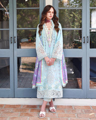 MUSHQ-3PC LAWN CHIKAN EMBROIDERED SHIRT WITH SILK PRINTED DUPATTA AND TROUSER-ADR-4905