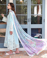 MUSHQ-3PC LAWN CHIKAN EMBROIDERED SHIRT WITH SILK PRINTED DUPATTA AND TROUSER-ADR-4905