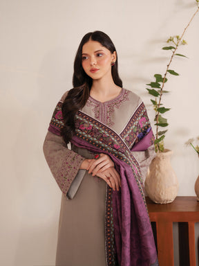 GARNET-3PC LAWN EMBROIDERED SHIRT WITH MONARK PRINT DUPATTA AND TROUSER-ADR-3538