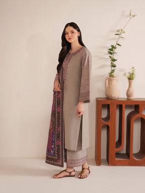 GARNET-3PC LAWN EMBROIDERED SHIRT WITH MONARK PRINT DUPATTA AND TROUSER-ADR-3538