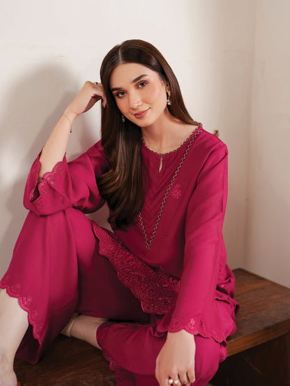 GARNET-3PC LAWN EMBROIDERED SHIRT WITH MONARK PRINT DUPATTA AND EMB TROUSER-ADR-3660