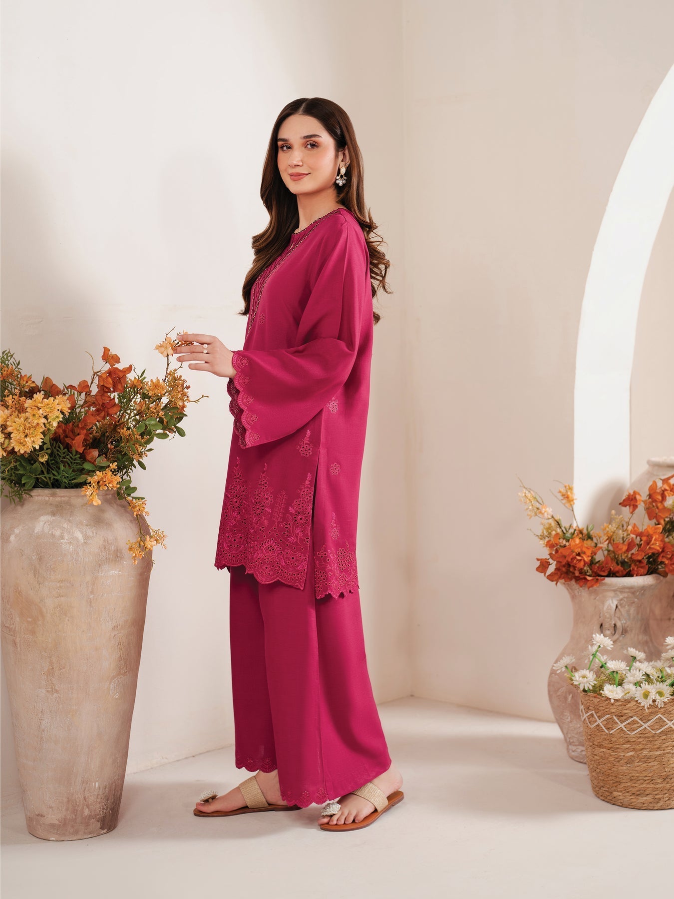 GARNET-3PC LAWN EMBROIDERED SHIRT WITH MONARK PRINT DUPATTA AND EMB TROUSER-ADR-3660