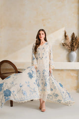 VINTAGE-3PC DHANAK EMBROIDERED SHIRT WITH COURTRAI PRINTED EMB SHAWL AND TROUSER-ADR-5228