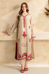 VINTAGE-3PC DHANAK EMBROIDERED SHIRT WITH CHIFFON TYE&DYE DUPATTA SHAWL AND TROUSER-ADR-5222