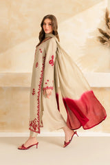 VINTAGE-3PC DHANAK EMBROIDERED SHIRT WITH CHIFFON TYE&DYE DUPATTA SHAWL AND TROUSER-ADR-5222