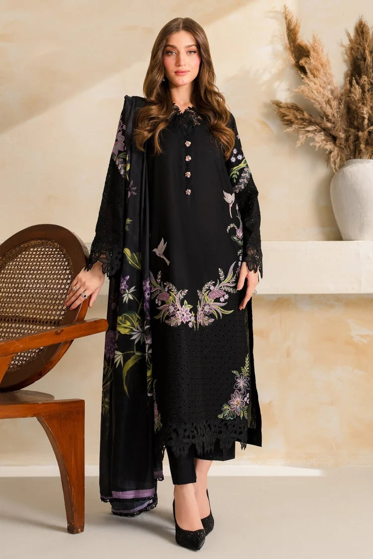 VINTAGE-3PC DHANAK EMBROIDERED SHIRT WITH COUTRAI PRINTED SHAWL TYE&DYE DUPATTA SHAWL AND TROUSER-ADR-5223