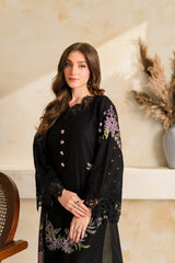 VINTAGE-3PC DHANAK EMBROIDERED SHIRT WITH COUTRAI PRINTED SHAWL TYE&DYE DUPATTA SHAWL AND TROUSER-ADR-5223
