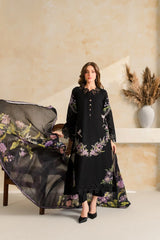VINTAGE-3PC DHANAK EMBROIDERED SHIRT WITH COUTRAI PRINTED SHAWL TYE&DYE DUPATTA SHAWL AND TROUSER-ADR-5223