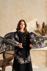 VINTAGE-3PC DHANAK EMBROIDERED SHIRT WITH COUTRAI PRINTED SHAWL TYE&DYE DUPATTA SHAWL AND TROUSER-ADR-5223