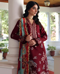 REPUBLIC WOMENSWEAR-3PC DHANAK EMBROIDERED SHIRT WITH COUTRAI PRINTED SHAWL AND TROUSER-ADR-5252