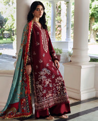 REPUBLIC WOMENSWEAR-3PC DHANAK EMBROIDERED SHIRT WITH COUTRAI PRINTED SHAWL AND TROUSER-ADR-5252