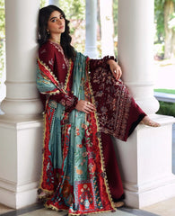 REPUBLIC WOMENSWEAR-3PC DHANAK EMBROIDERED SHIRT WITH COUTRAI PRINTED SHAWL AND TROUSER-ADR-5252