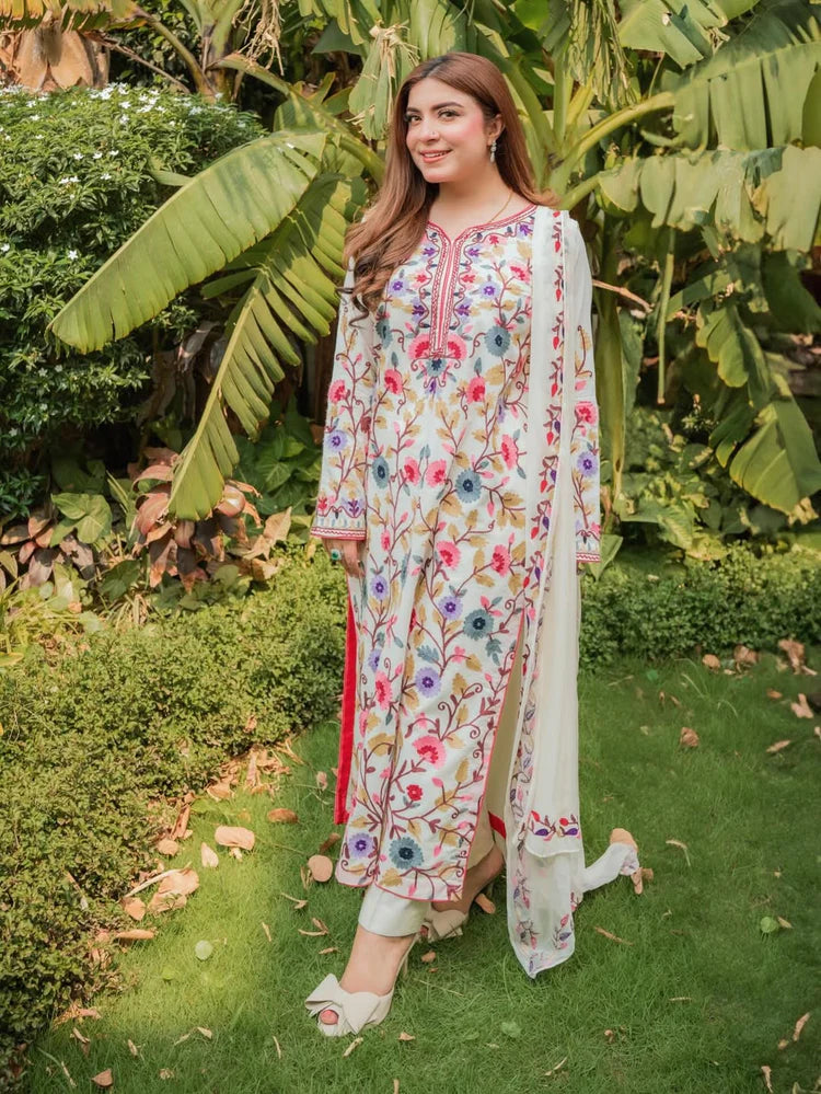 SAPPHIRE-3PC DHANAK EMBROIDERED SHIRT WITH BAMBER CHIFFON EMBROIDERED DUPATTA & TROUSER-ADR-4299