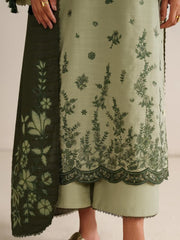 IZNIK-3PC DHANAK EMBROIDERED SHIRT DHANAK EMBROIDERED SHAWL AND TROUSER-ADR-5184