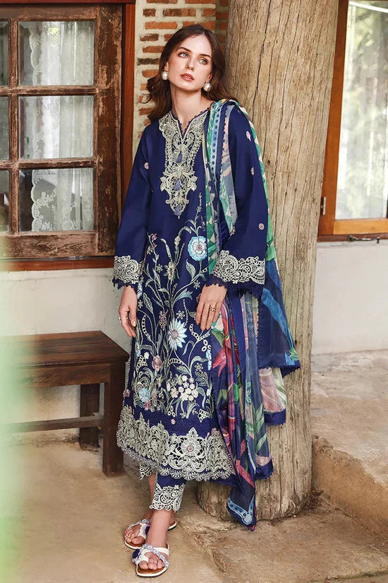 MUSHQ-3PC LAWN EMBROIDERED SHIRT WITH CHIFFON PRINTED DUPATTA AND TROUSER-ADR-4926