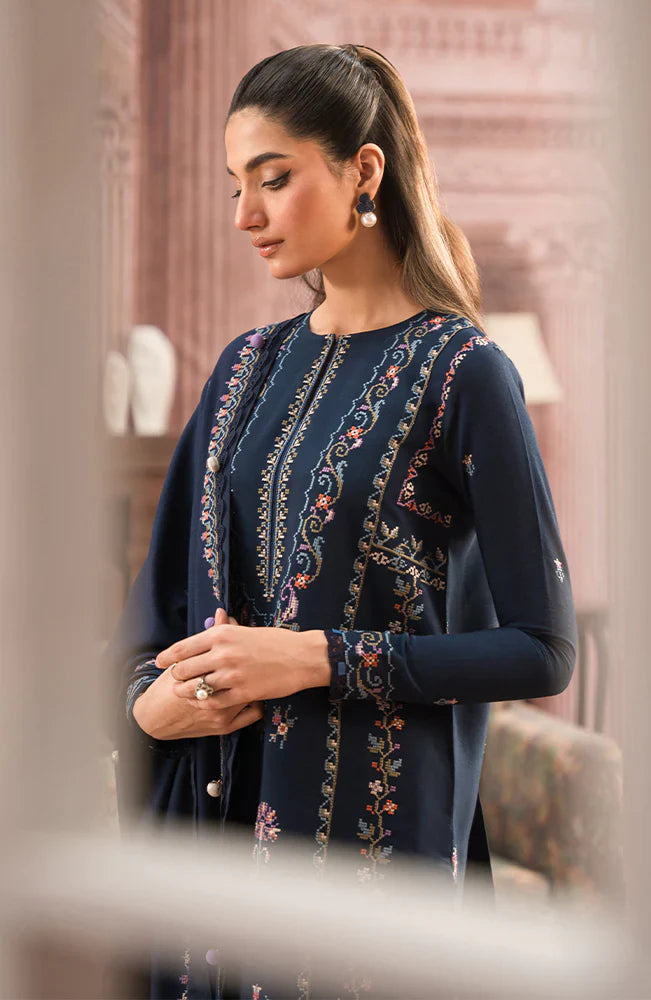 SERAN-3PC DHANAK EMBROIDERED SHIRT WITH DHANAK EMBROIDERD SHAWL-ADR-4243
