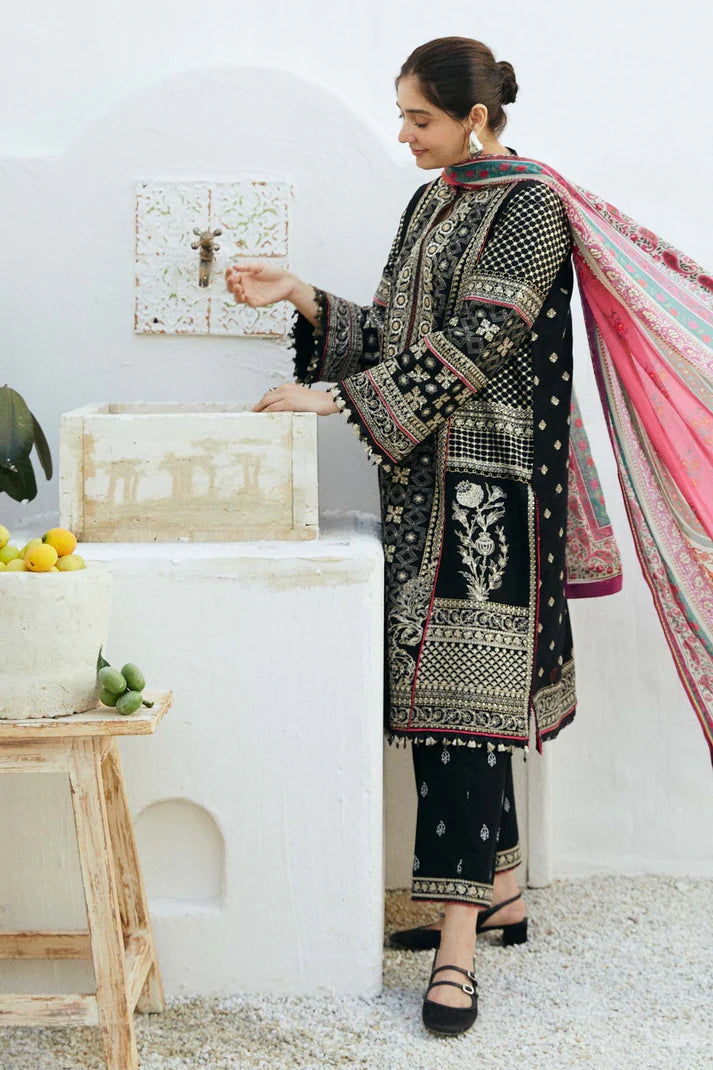 ZAHRA SHAHJAHAN- 3PC LAWN EMBROIDERED SHIRT WITH DIAMOND PRINT DUPATTA AND EMBROIDERED TROUSER-ADR-2847