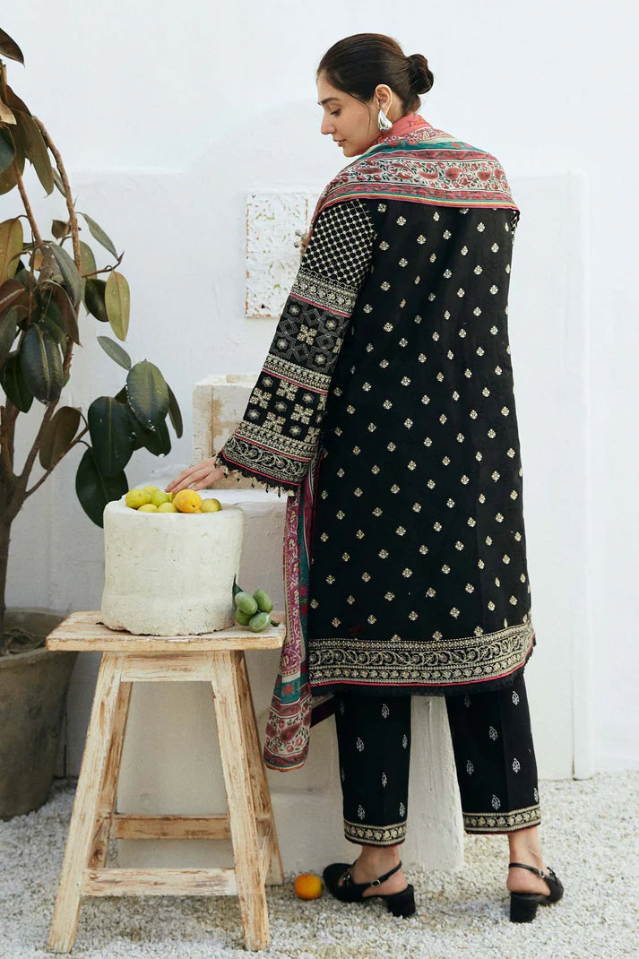 ZAHRA SHAHJAHAN- 3PC LAWN EMBROIDERED SHIRT WITH DIAMOND PRINT DUPATTA AND EMBROIDERED TROUSER-ADR-2847