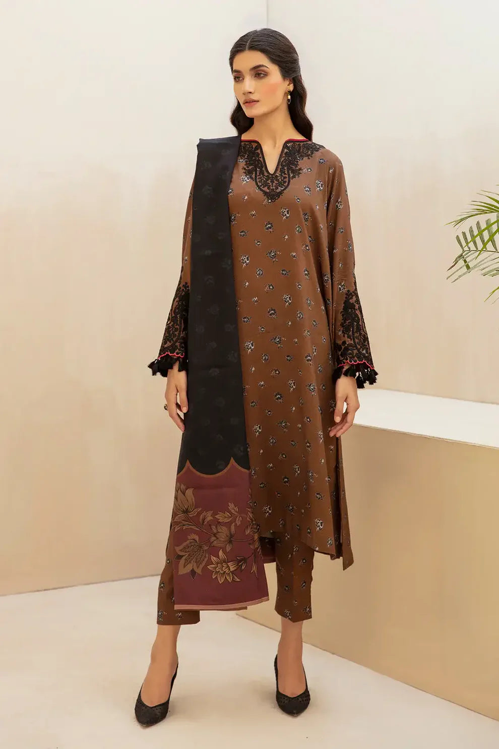 BAROQUE - 3PC KARANDI PRINTED EMBROIDERED SHIRT WITH KARANDI PRINTED SHAWL AND KARANDI PRINTED TROUSER-ADR-1151