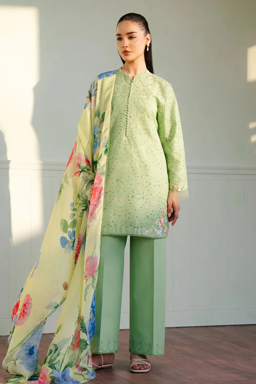 ZARA SHAH JAHAN - 3PC LAWN EMBROIDERED SHIRT WITH MONARK PRINTED DUPATTA AND TROUSER-ADR-