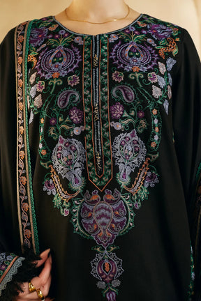 ZARA SHAH JAHAN- 3PC DHANAK EMBROIDERED SHIRT DHANAK EMBROIDERED SHAWL AND TROUSER-ADR-3140 BLACK