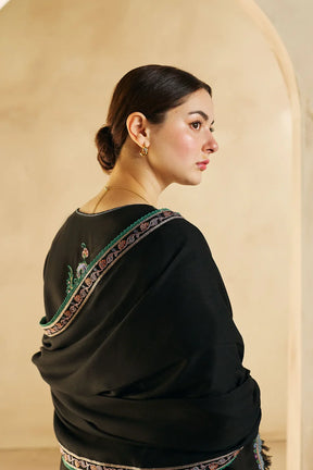 ZARA SHAH JAHAN- 3PC DHANAK EMBROIDERED SHIRT DHANAK EMBROIDERED SHAWL AND TROUSER-ADR-3140 BLACK