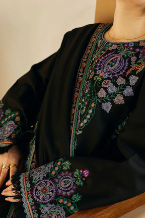 ZARA SHAH JAHAN- 3PC DHANAK EMBROIDERED SHIRT DHANAK EMBROIDERED SHAWL AND TROUSER-ADR-3140 BLACK