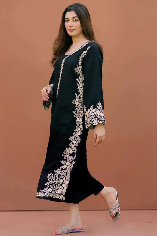 LAJWANTI-2PC DHANAK EMBROIDERED SHIRT WITH DHANAK EMBROIDERED SLEEVES-ADR-118