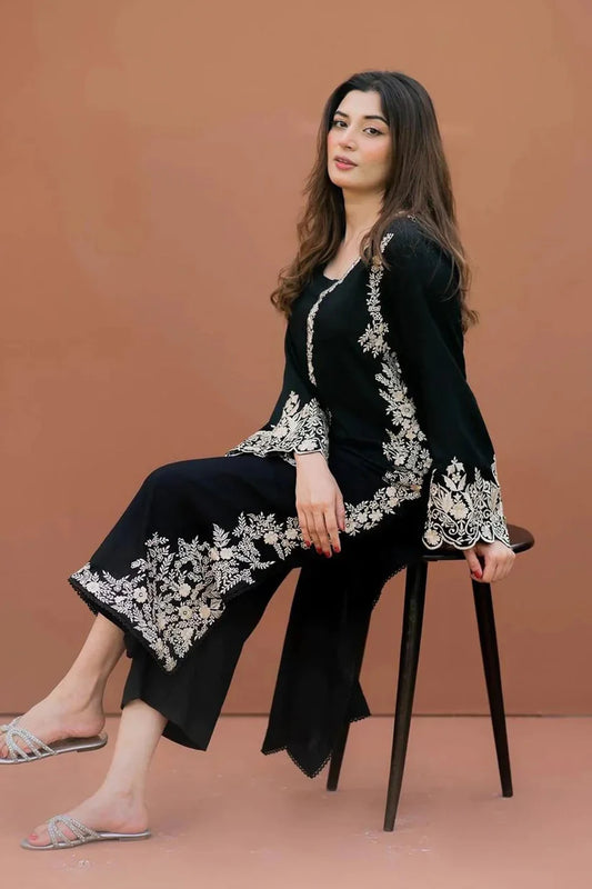 LAJWANTI-2PC DHANAK EMBROIDERED SHIRT WITH DHANAK EMBROIDERED SLEEVES-ADR-118